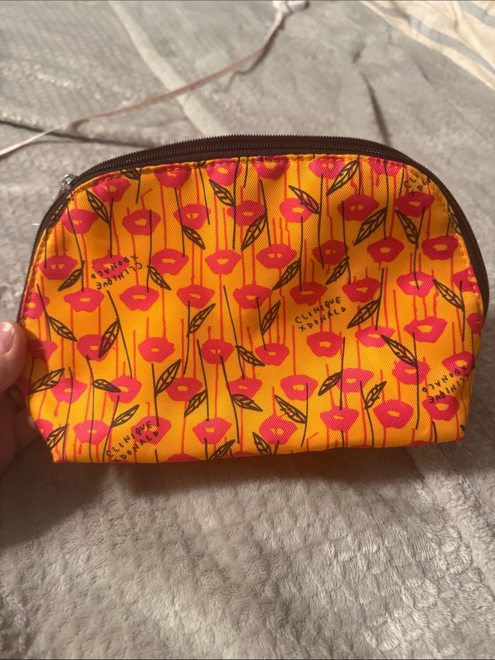Clinique Yellow & Pink Floral Cosmetic Pouch